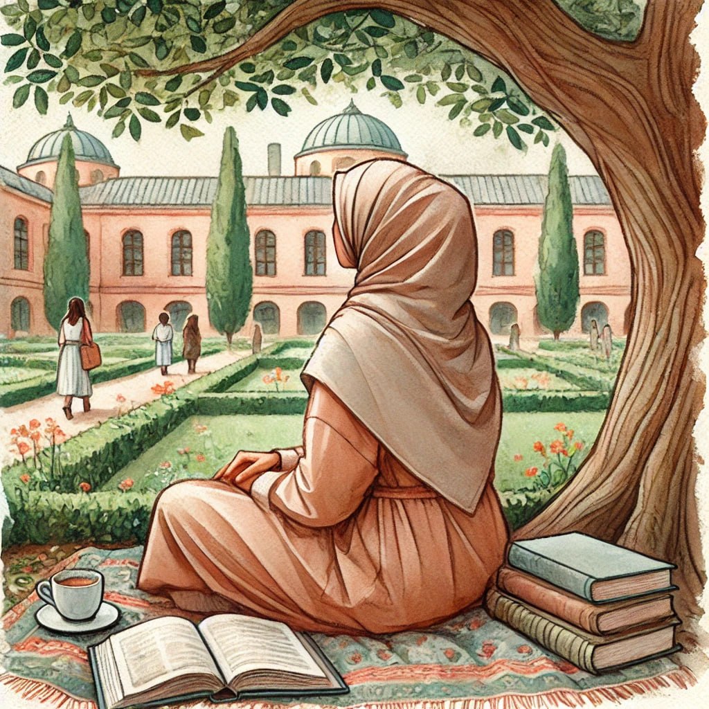 Nasma reading under a tree